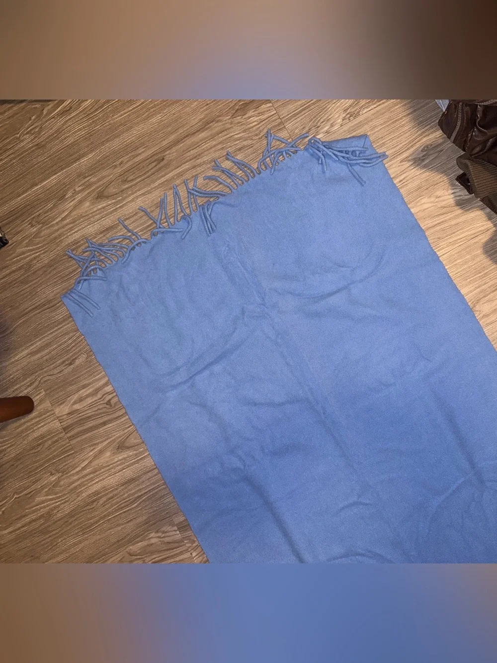 Rykiel Homme Large Rectangle 100% Wool Scarf Made in France Blue Fringe